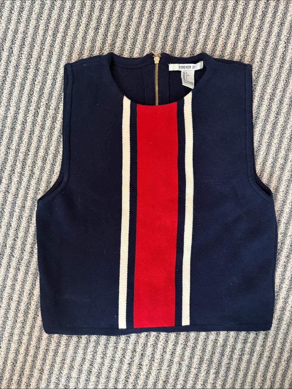 Forever 21 Navy Tank Top with Red & White Center Stripe